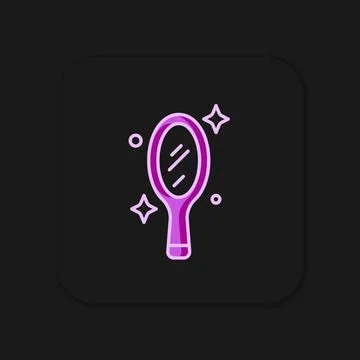 Filled outline Magic hand mirror icon isolated on black background. Flat fi.. Illustrazione stock