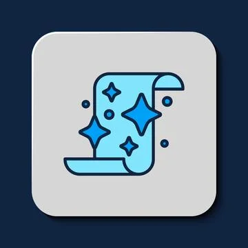 Filled outline Magic scroll icon isolated on blue background. Decree, paper Stock Illustration