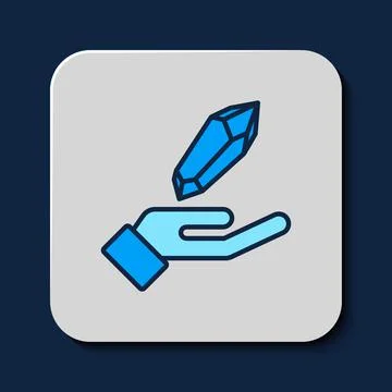 Filled outline Magic stone icon isolated on blue background. Fantasy crystal Illustrazione stock