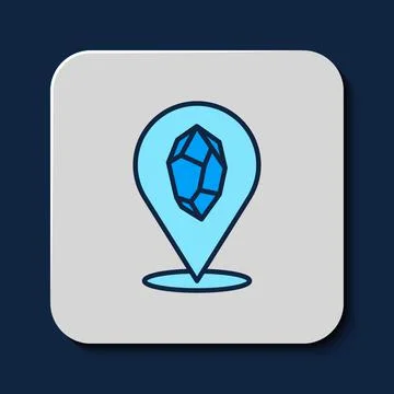 Filled outline Magic stone icon isolated on blue background. Fantasy crystal. Illustrazione stock