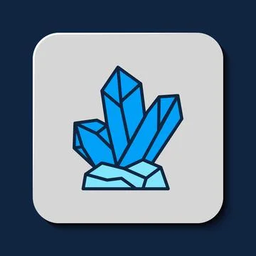 Filled outline Magic stone icon isolated on blue background. Fantasy crystal Illustrazione stock