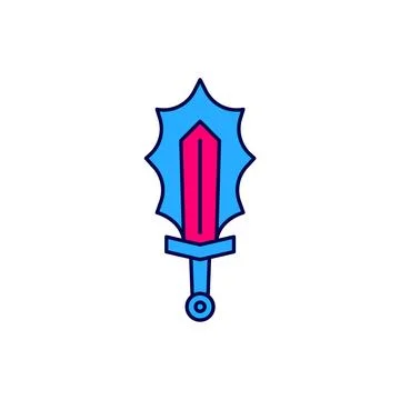 Filled outline Magic sword in fire icon isolated on white background. Fiery Stock Illustration