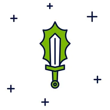 Filled outline Magic sword in fire icon isolated on white background. Fiery Stock Illustration