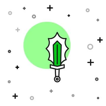 Filled outline Magic sword in fire icon isolated on white background. Fiery s Stock Illustration