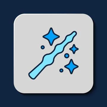 Filled outline Magic wand icon isolated on blue background. Star shape magi.. Stock Illustration