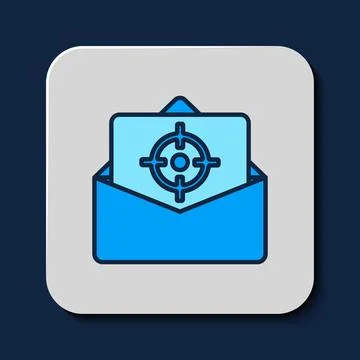 Filled outline Mail and e-mail icon isolated on blue background. Envelope s.. Ilustração Stock