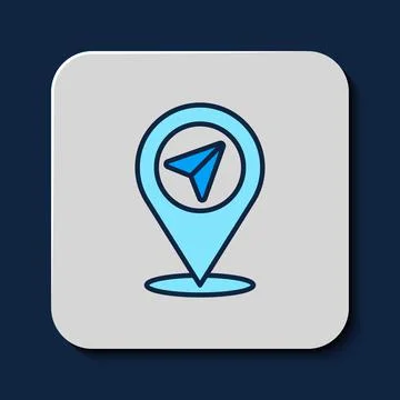 Filled outline Map pin icon isolated on blue background. Navigation, pointer Stock Illustration