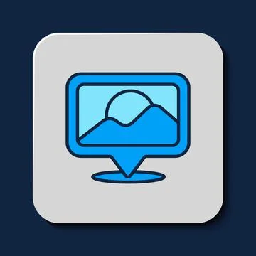 Filled outline Map pin icon isolated on blue background. Navigation, pointer, 스톡 일러스트