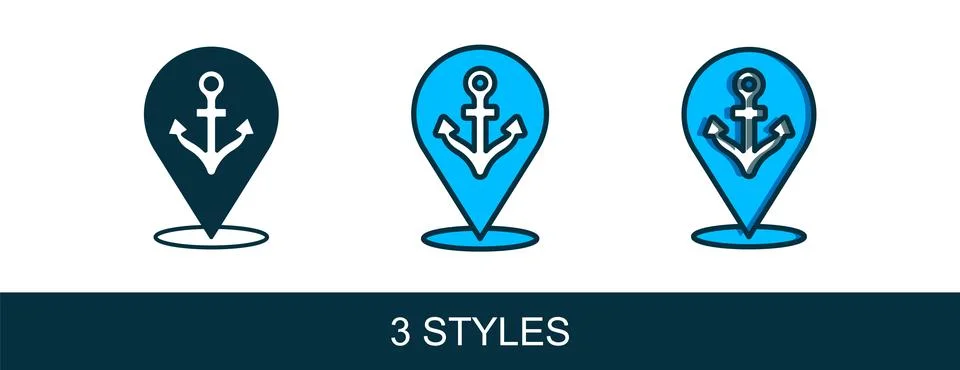 Filled outline Map pointer with anchor icon isolated on white background.  .. Stock Illustration