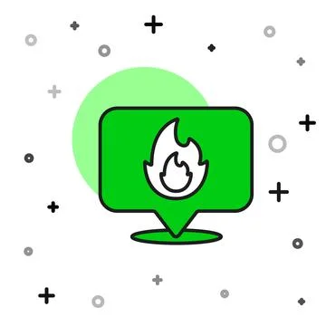 Filled outline Map pointer with fire flame icon isolated on white background. イラスト素材