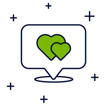 Filled outline Map pointer with heart icon isolated on white background. Va.. Stock Illustration