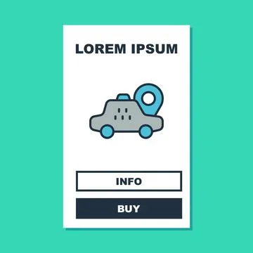 Filled outline Map pointer with taxi car icon isolated on turquoise background Stock Illustration