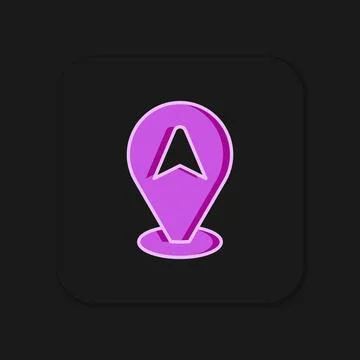 Filled outline Map pointer with taxi car icon isolated on black background... Stock Illustration