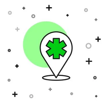 Filled outline Medical map pointer with cross hospital icon isolated on white イラスト素材