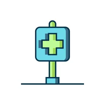 Filled outline Medical map pointer with cross hospital icon isolated on whi.. Stock Illustration