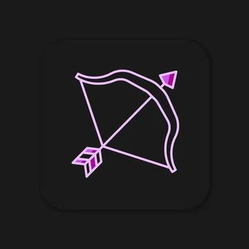 Filled outline Medieval bow and arrow icon isolated on black background. Me.. Illustrazione stock
