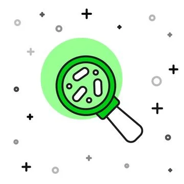 Filled outline Microorganisms under magnifier icon isolated on white background Stock Illustration