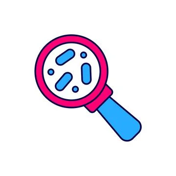 Filled outline Microorganisms under magnifier icon isolated on white backgr.. Stock Illustration