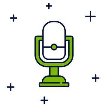 Filled outline Microphone icon isolated on white background. On air radio mic Illustrazione stock