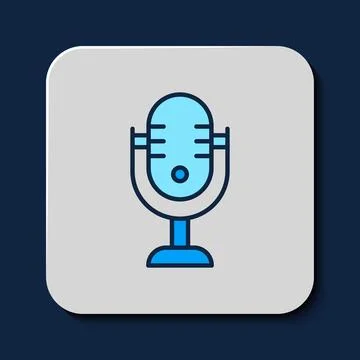 Filled outline Microphone icon isolated on blue background. On air radio mi.. Stock Illustration