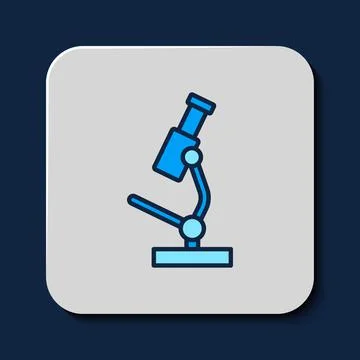 Filled outline Microscope icon isolated on blue background. Chemistry Illustrazione stock