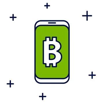 Filled outline Mining bitcoin from mobile icon isolated on white background Stock Illustration