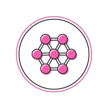 Filled outline Molecule icon isolated on white background. Structure of mol.. Stock Illustration