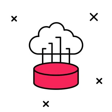 Filled outline Network cloud connection icon isolated on white background Illustrazione stock