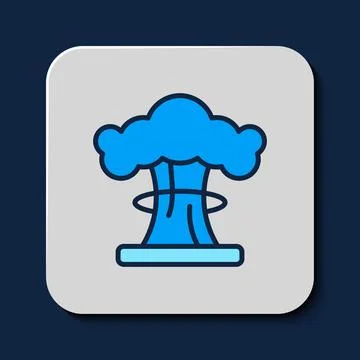 Filled outline Nuclear explosion icon isolated on blue background. Atomic bomb Stock Illustration