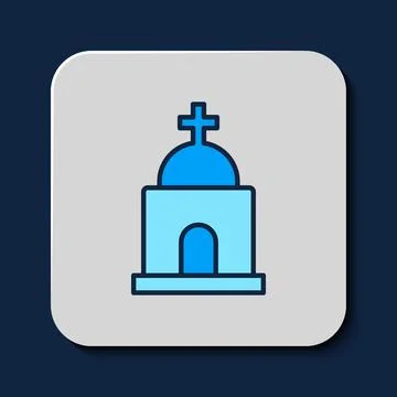 Filled outline Old crypt icon isolated on blue background. Cemetery symbol Ilustración de archivo