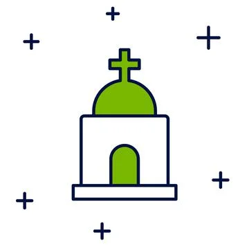 Filled outline Old crypt icon isolated on white background. Cemetery symbol.  Ilustración de archivo