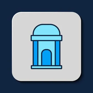 Filled outline Old crypt icon isolated on blue background. Cemetery symbol... Ilustración de archivo