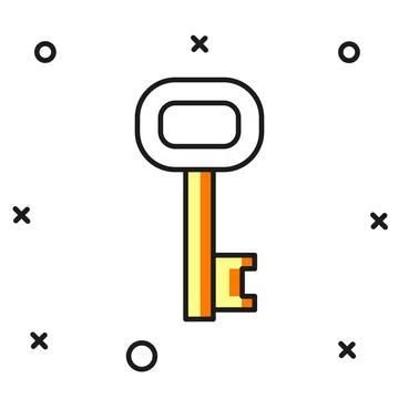 Filled outline Old key icon isolated on white background. Flat filled outli.. Stock Illustration