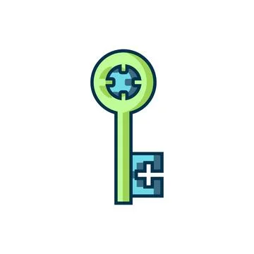 Filled outline Old key icon isolated on white background. Flat filled outli.. Stock Illustration
