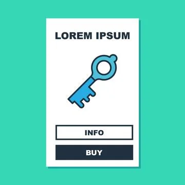 Filled outline Old magic key icon isolated on turquoise background. Vector Stock Illustration