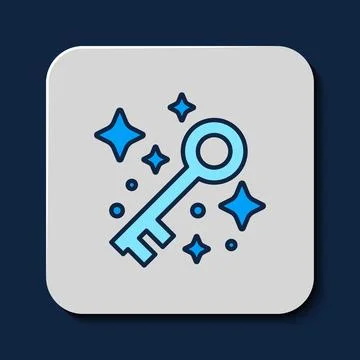 Filled outline Old magic key icon isolated on blue background.  Vector Stock Illustration