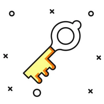 Filled outline Old magic key icon isolated on white background. Flat filled.. Stock Illustration