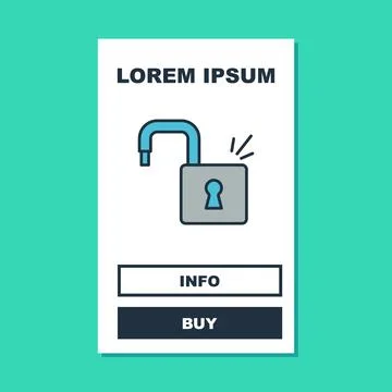 Filled outline Open padlock icon isolated on turquoise background. Opened lock Stock Illustration