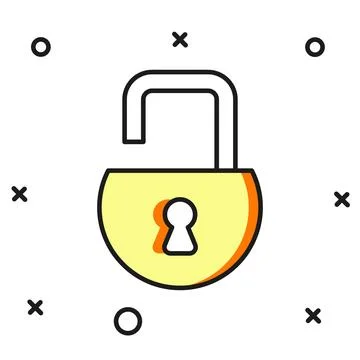 Filled outline Open padlock icon isolated on white background. Opened lock .. Illustrazione stock