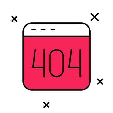 Filled outline Page with a 404 error icon isolated on white background. Template Illustrazione stock