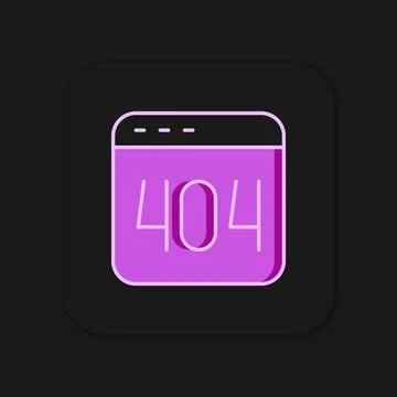 Filled outline Page with a 404 error icon isolated on black background. Tem.. Illustrazione stock