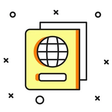 Filled outline Passport with biometric data icon isolated on white backgrou.. イラスト素材