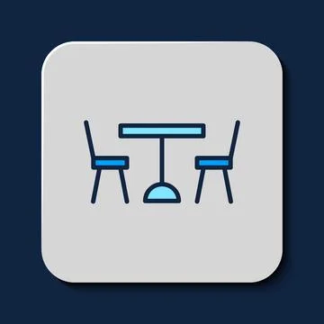 Filled outline Picnic table with chairs on either side of the table icon is.. Stock Illustration