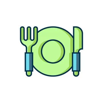 Filled outline Plate, fork and knife icon isolated on white background. Cut.. Illustrazione stock