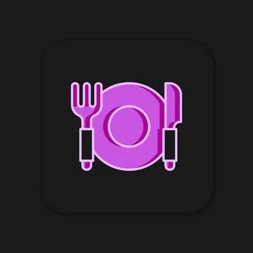 Filled outline Plate, fork and knife icon isolated on black background. Cut.. Stock Illustration
