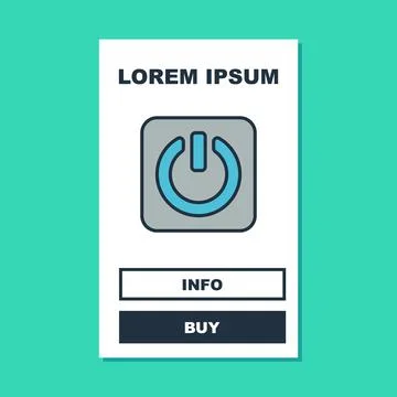 Filled outline Power button icon isolated on turquoise background. Start sign Stock Illustration