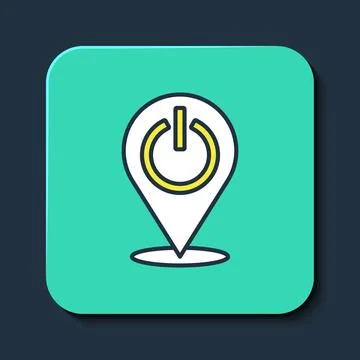 Filled outline Power button icon isolated on blue background. Start sign Ilustração Stock