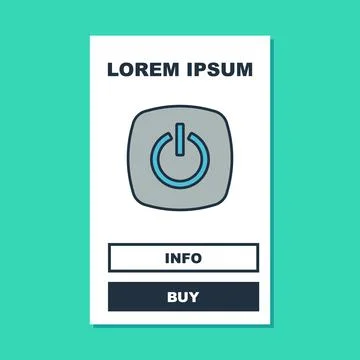 Filled outline Power button icon isolated on turquoise background. Start sign Stock Illustration