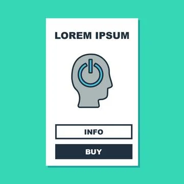 Filled outline Power button icon isolated on turquoise background. Start sign Stock Illustration
