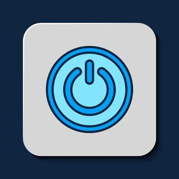 Filled outline Power button icon isolated on blue background. Start sign. Vector Stock Illustration